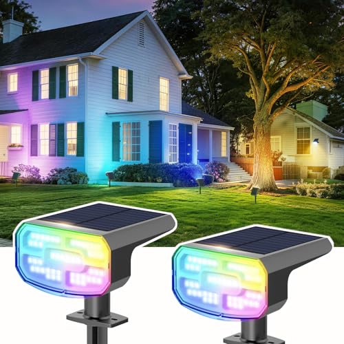 Color Changing Solar Spot Lights Outdoor Waterproof IP65,9 Lighting Modes Multicolor RGB Christmas Spotlight for Porches Yard Gardens Landscape Deconrations-2 Pack - color: Multicolor, size: 2 Pack