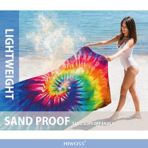 Beach Blanket Waterproof Sandproof Oversized 95”x 80”,Sand Free Beach Mat with Corner Pockets,Portable Mesh Bag for Beach Festival,Picnic,Travel and Outdoor Camping (Rainbow) - color: Rainbow