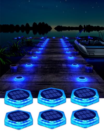 DetarZinLED 6 Packs Solar Driveway Lights Outdoor IP68 Waterproof, Blue Deck Step Lights Solar Powered, Solar Stair Light Stick on LED Light for Dock, Garage, Pool, Fence, Garden Pathway - size: 6pcs Blue Corner