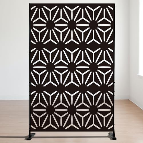 Kozyard Metal Privacy Screen 74" H x 47.2" W Decorative Outdoor Divider with Stand Panels Freestanding Screen Set for Deck Patio Balcony Garden Outdoor&Indoor(Black/Hexagonal Star) - color: Black/Hexagonal Star