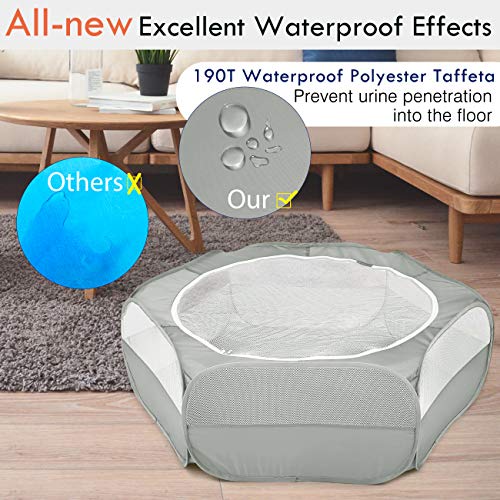 Pawaboo Small Animals Playpen, Waterproof Small Pet Cage Tent with Zippered Cover, Portable Outdoor Yard Fence with 3 Metal Rod for Chick/Kitten/Puppy/Guinea Pig/Rabbits/Hamster/Chinchillas,Light Gray - color: B-Gray