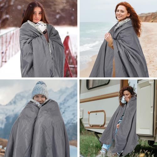 Tranqun Large Outdoor Blanket 78'' x 55'' Quilted Windproof Waterproof Gray Fleece Sandproof Stadium Foldable Warm Blanket for Camping Picnic Sporting Events Cold Weather
