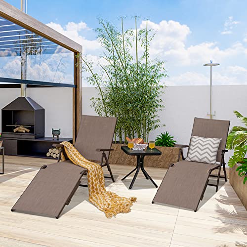 Tangkula Folding Lounge Chair Outdoor, Recliner Chaise Lounge with 5-Position Adjustable Backrest & 2-Position Footrest, No Assembly Required, Suitable for Patio Poolside Beach Yard (1, Brown) - color: Brown