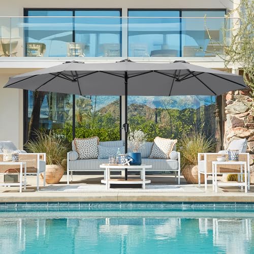 SUPERJARE 15FT Outdoor Umbrella for Patio, Double sided Pool Umbrellas with Fade Resistant Canopy, Large Table Umbrella for Deck, Market, Backyard - Gray(No Base) - color: Gray, size: 15FT