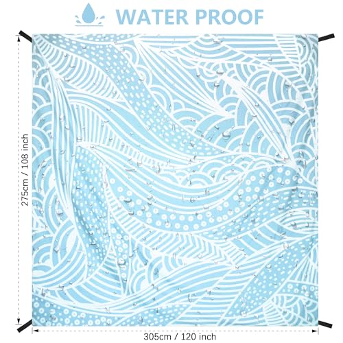 HIHOHO Beach Blanket Waterproof Sandproof Beach Mat for 1-8 Adults Quick Drying Durable Outdoor Picnic Mat for Beach Festival Travel Camping Hiking (BL-Ripple, 120"×108"(8 Person)) - color: Bl-ripple, size: 9' x 10' (8 Person)