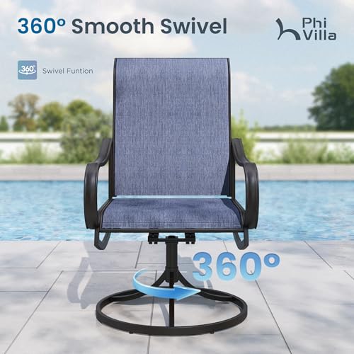 PHI VILLA 7 Piece Outdoor Patio Dining Set with 6 Swivel Dining Chairs & 1 Large Round Dining Table, Blue Textilene Mesh Fabric Chair and 54" Metal Table for All Weather - color: Blue Fabric, size: 54" Dia x 28"H-7 Piece-Metal