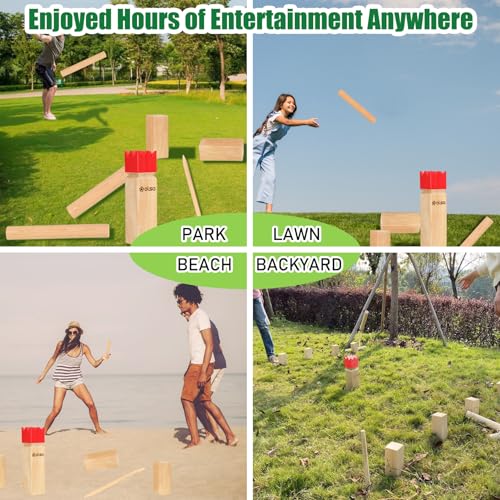 OLSA Kubb Outdoor Games Kubb Yard Games for Adults Family Viking Chess Lawn Game with Carrying Bag Giant Outdoor Toss Games for Backyard Beach Park Camping (Measuring Tape Included)