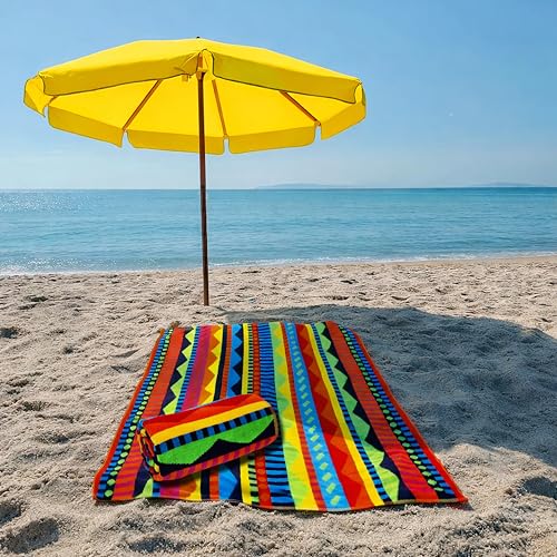 COTTON CRAFT Oversized Beach Towel - 2 Pack XL 39 x 68 inches Big & Huge Beach Blanket Towel - 100% Cotton Jacquard Velour - Super Soft Luxury - Pool Picnic Bath - Cozumel Red Blue Yellow - color: Cozumel - Red Blue Yellow, size: 2 Pack - 39x68