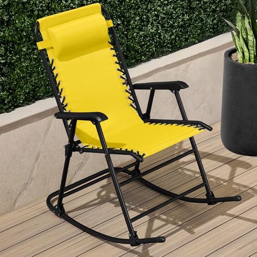 Best Choice Products Outdoor Zero Gravity Rocking Chair, Folding Reclining Patio Lounge Chair with Adjustable Pillow for Lawn, Beach, Camping - Sunflower Yellow - color: Sunflower Yellow
