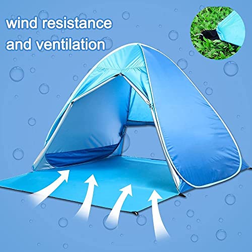 Pop Up Beach Tent Shade Sun Shelter UPF 50+ Canopy Cabana 2-3 Person for Adults Baby Kids Outdoor Activities Camping Fishing Hiking Picnic Touring (Blue) - color: Blue