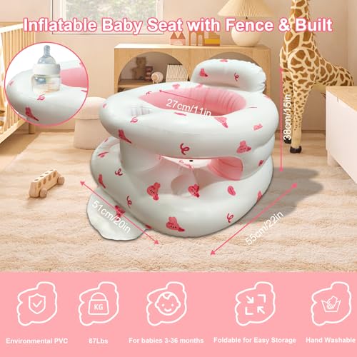 Inflatable Baby Seat for Babies 3-36 Months, Baby Chair with Fence & Built in Air Pump, Blow Up Floor Baby Seat with Back Support, Inflatable Baby Chair Sit Me Up for Home, Travel Pink Rabbit Fence - color: Pink Rabbit