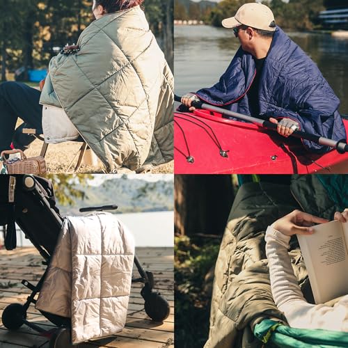 Sonive Blanket 52x75, Packable Compact Blanket Weatherproof Outdoor Down Alternative Throw Puffy Warm Quilt for Camping, Hiking, Backpacking, Picnic, Stadium Dark Blue - color: Dark Blue