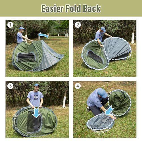 Night Cat Pop-up Camping Tent: 2 Person Tent Waterproof Instant Easy Setup Family Tent - color: Dark Green, size: 2 Persons (9.5x6.6x4 ft)