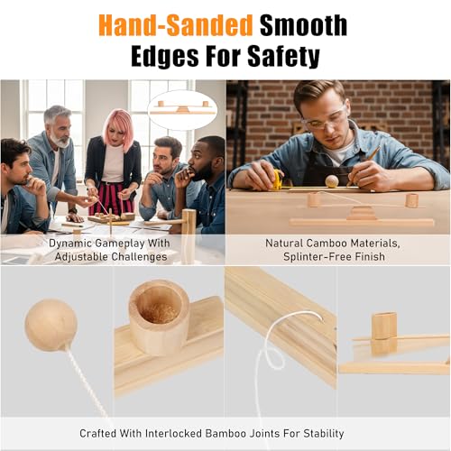 Ring Toss Game, Portable Wooden Tabletop Game for Teens & Adults, Skill Development & Dexterity Challenge, Office Desk Travel Party Camping Game Night Fun