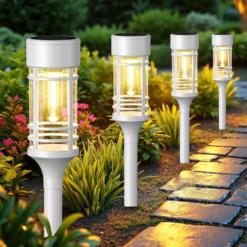 LETMY Solar Pathway Lights Outdoor, 8 Pack Solar Lights Outdoor Waterproof IP65, Bright Solar Garden Lights Outdoor for Yard Walkway Driveway Landscape Garden Decor（White） - color: White, size: 8 PACK