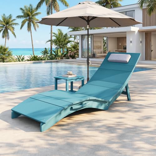 Stoog Folding Pool Chaise Lounge Chair, HIPS Anti-Floating Outdoor Recliner with Headrest, Heavy Duty Patio Furniture for Hotel, Beach & Sun Deck, Turquoise - color: Turquoise