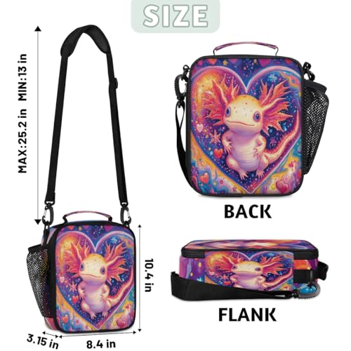 Insulated Lunch Box for Girls Kids Axolotl Lunch Bags Reusable Portable Lunchbox with Adjustable Shoulder Strap and Water Bottle Holder for Work School Travel - color: Axolotl