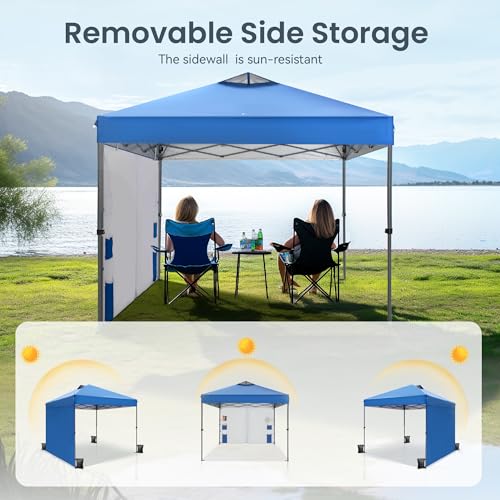 PHI VILLA Canopy Tent 10x10 Pop Up Canopy Outdoor Shade with Pockets Sidewall, Easy Up Sun Shelter with One Person Set Up Center Lock, Portable Instant Camping Beach Canopy Tents, Blue - color: Blue, size: 10×10 with 1 sidewalls