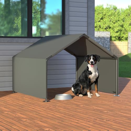 Outdoor Dog Tent for Small to Medium Dogs, Waterproof and UV Resistant Pet Shelter with Steel Frame, Portable Sun Shade for Backyard, Camping, Beach (Gray + Metal)