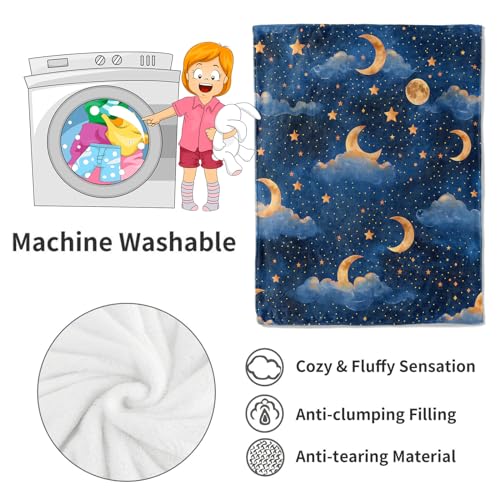 Moon Cloud Stars Blanket Dreamy Night Sky Throw Blankets Gifts for Girls Boys Adults Lightweight Soft Fleece Cozy for Sofa Couch Bed Room Travel Birthday Party Decor 40x50in - color: Cloud, size: 40x50in