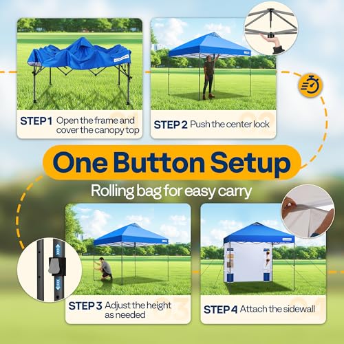 VIVOHOME 10x10ft Pop Up Canopy Tent with Sidewall and 6 Pockets, One Push Setup Outdoor Portable Shelter Tent Heavy Duty with Wheel Carry Bag and 4 Sandbags, Blue - color: Blue