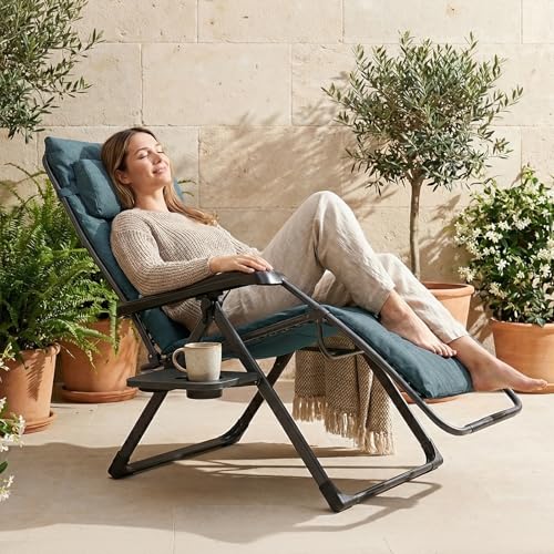 EVER ADVANCED Thick Padded Zero Gravity Chair, Oversized Reclining Lounge Chair with Adjustable Headrest & Cup Holder, Heavy Duty Support 350 lbs, Foldable for Camping, Lawn, Outdoor & Indoor - color: Green, style: 1 Pack