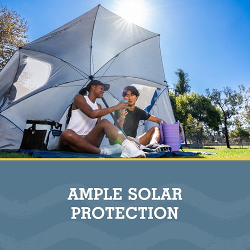 Sport-Brella Premiere UPF 50+ Umbrella Shelter with Patented Side Panels and Tilt Mechanism, Heavy-Duty 1.25 Inch Center Pole, Auger Anchor for Sand and Grass - color: Bright Blue, style: REG