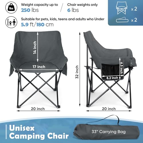 HaSteeL Camping Chair for Adults, Compact Folding Portable Chairs Set with Side Pockets for Outdoors Fishing, Hiking, Backpacking, Picnic, Beach, Travel, Supports to 250lbs, & Storage Bags (Grey) - color: Grey