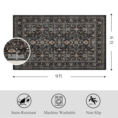 Ruaruarug Area Rug Non Slip Machine Washable Ultra Soft Living Room/Bedroom/Kitchen/Outdoor/Classroom Black Grey, 6'×9' - color: Dark Grey, size: 6' x 9' (Rectangular)