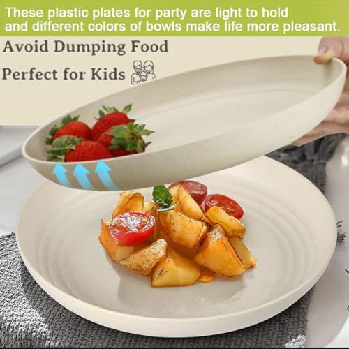 9 Inch Unbreakable Wheat Straw Plates - Reusable Plate Set - Dishwasher & Microwave Safe - Dinner Dishes Lightweight Plates Salad Kids Adult Plate for Kitchen Camping - BPA Free (Plate-9in) - size: Plate-9in