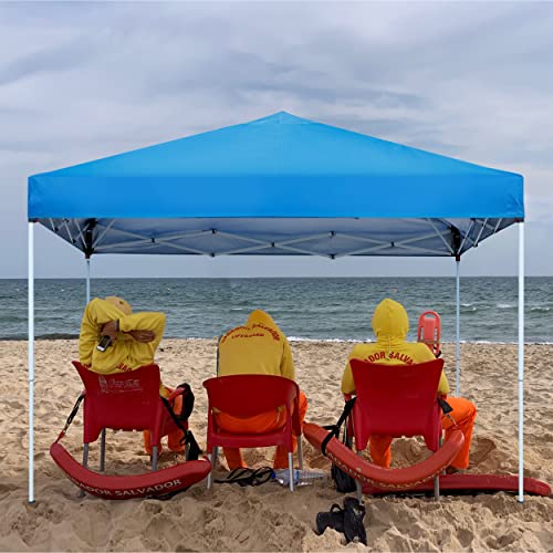 JupiterForce 10 x 10 Pop Up Height Adjustable Canopy Tent Sun Protection Waterproof Instant Shelter Portable Folding Canopy with Ropes Stakes Roller Carry Bag, Blue - color: Blue