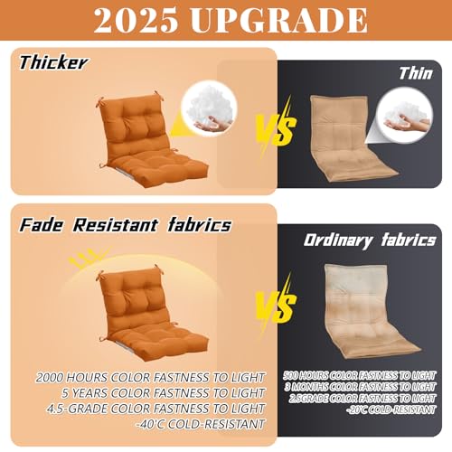 Marsui 4 Pcs Outdoor Indoor High Back Chair Cushions Patio Furniture Tufted Pillow with Ties Water-Resistant Replacement Outdoor Rocking Chair Cushions, 42 x 21 Inches (Orange,Solid Color) - color: Orange, size: Solid Color