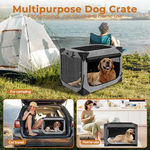 Nottia Dog Crate, Collapsible Soft Travel Crate for Large Dogs (3 Year Warranty), Indoor & Outdoor Portable Pet Kennel with Chew-Proof Mesh Window (Dark Gray, 36" L x 25" W x 25" H) - color: Dark Gray, size: 36.0"L x 25.0"W x 25.0"H