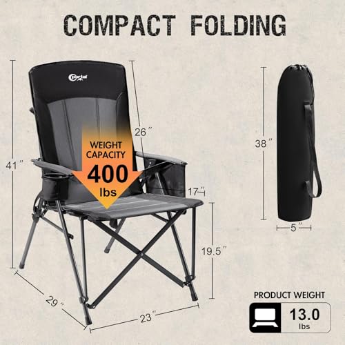Portal Camping Chair with Lumbar Support for Adults Folding Portable High Back Oversized, 400LBS - color: Black