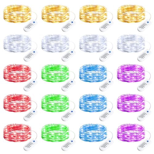 Minetom 12 Pack Fairy Lights Battery Operated String Lights 8 Modes, 7ft 20LED 6 Colors Waterproof Silver Wire Twinkle Lights, Firefly Starry Moon Lights for Mason Jars DIY Christmas Wedding Party - color: 6 colors, size: 20 Pack
