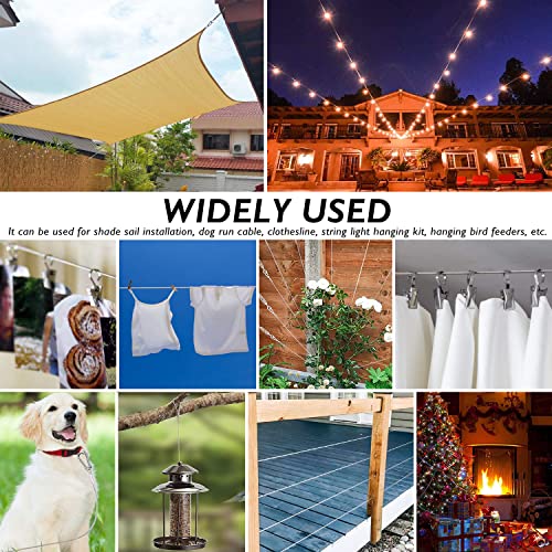 Wire Rope, 48 Ft (12ft x 4) Vinyl Coated Stainless Steel Wire Cable Ropes Hardware Kits for Outdoor Shade Sail Installation, Clothes Line, Picture Hanging Wire,Hanging Lights - size: 4 Pcs Cables Only
