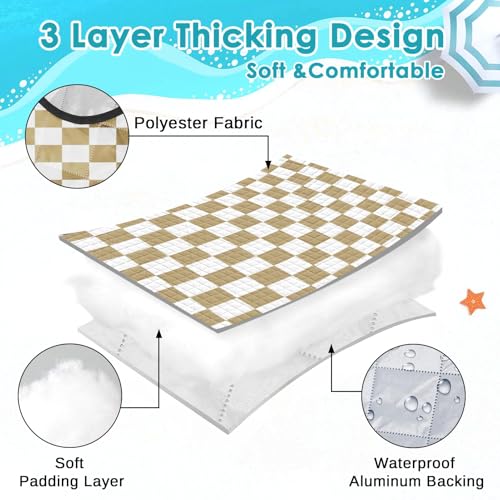 Waterproof Picnic Outdoor Blanket, 79" x 59" Sandproof Foldable Large Picnic Blanket for Beach, Camping, Park, Travel, Concert, Great Gift for Families and Couples (Beige Checkered) - color: Beige Checked