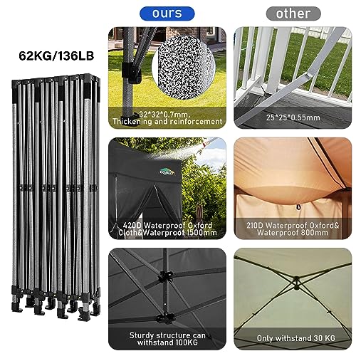 COBIZI 10x30 Heavy Duty Pop up Canopy with 8 sidewalls Party Tent for Parties Weddings Events UPF 50+ Waterproof Commercial Gazebo with Roller Bag, Black(Frame Thickened) - color: Black, size: 10x30 With 8 Sidewalls