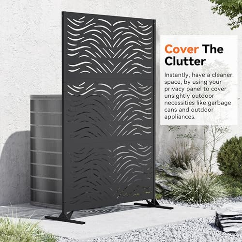 Modern Shade 4x6 FT Metal Privacy Screen with Artistic Modular Designs Decorative Patio Privacy Fence & Garden Divider, Freestanding Outdoor Metal Fence Panel, Weather-Resistant (Ripple Flow) - size: 1 Panel (Ripple Flow)