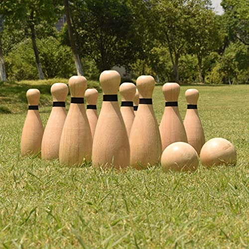 Long game NI-ROU Outdoor Giant Lawn Bowling Games Rubber Wooden Lawn Set Fun Sports Games Outside or Indoor for Family Adults and Kids Backyard Skittles Carrying Bag with 10 Pins and 2 Balls