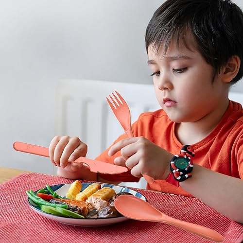 Reusable Travel Utensils Set with Case, 2 Sets Wheat Straw Portable Plastic Fork Spoons Knife Cutlery, Camping Eco-Friendly BPA Free Tableware for Kids Adults Work Picnic or Daily Use (Yellow+Orange) - color: Yellow + Orange