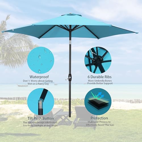 HYD-Parts 9FT Patio Umbrella Outdoor Table Umbrella,Market Umbrella with Push Button Tilt and Crank for Garden, Lawn, Deck, Backyard & Pool, No Base (Blue) - color: Blue, size: Umbrella Only