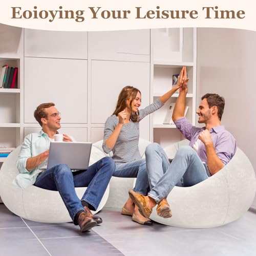 Realspring Inflatable Bean Bag Chairs Outdoor Blow up Camping Chairs Inflatable Lazy Sofa Folding Portable Bean Bag Loungers Couch for Movie Night (Beige,4 Pcs) - color: Beige