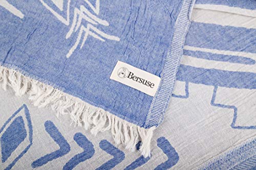 Bersuse 100% Cotton Kona XL Throw Blanket Turkish Towel Beach Blanket - Beach Camping Essentials - 75x90 Inches, Grey Blue - color: Grey Blue