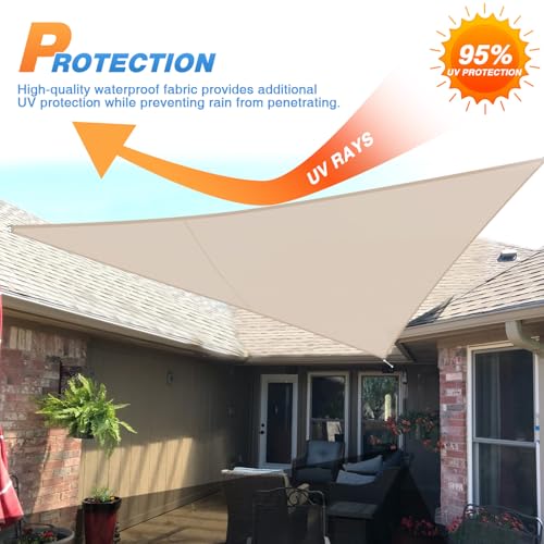 TANG 5'x6'x8' Waterproof Sun Shade Sail Triangle Outdoor Canopy UV Block Shade Cloth with Curved Edge for Patio Backyard Pool Pergola Cover, Beige - color: Beige, size: 5'x6'x8'