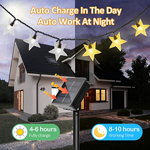Twinkle Solar Star String Lights Outdoor Waterproof Fairy Lights 39FT 100 LED with 8 Lighting Modes for Camping Garden Wedding Party Tree Holidays Backyard Patio(Warm White) - color: Warm White