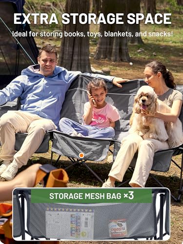 Timber Ridge 3 Person Camping Chair Supports to 1050lbs, Portable Camp Couch Padded Camping Chairs, Outdoor Oversized Folding Loveseat Perfect for Campsites, Patio/Lawn, Soccer Games, Grey - color: 3 Person Grey