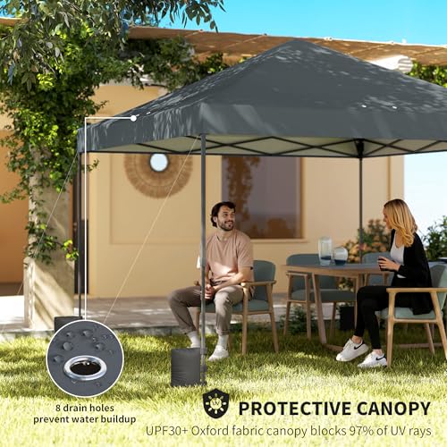 Outsunny 10 x 10 ft Pop Up Canopy Tent with One Push Setup, Easy Setup Outdoor Portable Instant Canopy Shelter with Wheeled Carry Bag, Sandbags, Adjustable Height for Parties, Events, Dark Gray - color: Dark Gray