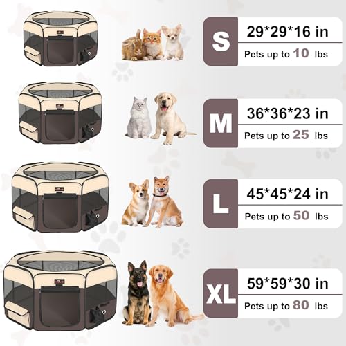 Aivituvin Dog Playpen, Foldable Pet Play Pens with Carrying Bag for Cat, Puppies, Rabbits, Portable Dog Tent Crates Cage for Travel Camping Indoor Outdoor, Removable Shade Cover, Brown L - color: BROWN, size: L