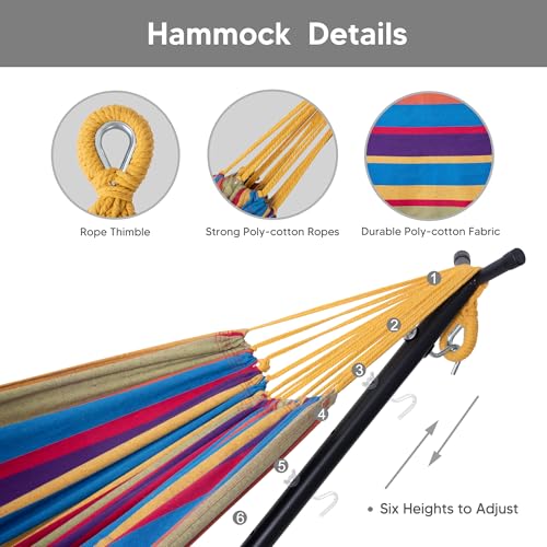 SUNCREAT 2-in-1 Convertible Backyard Fabric Hammock with Stand, Large Hammocks for Outside, Patented, Purple Stripe - color: A-purple Stripe
